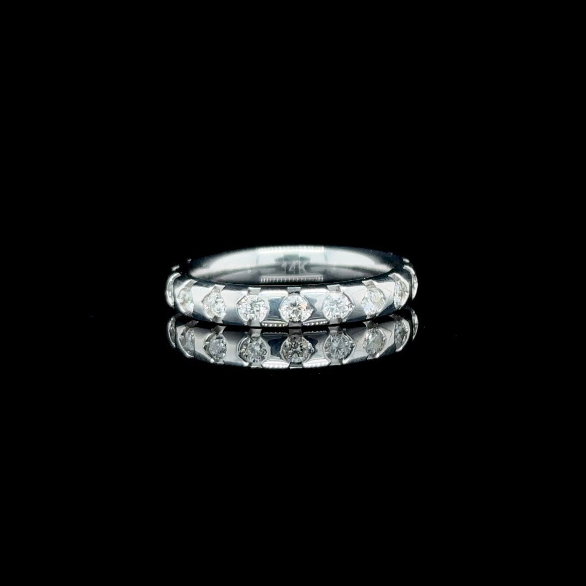 14K White Gold 0.77 CT Natural Diamond Dome Eternity Ring