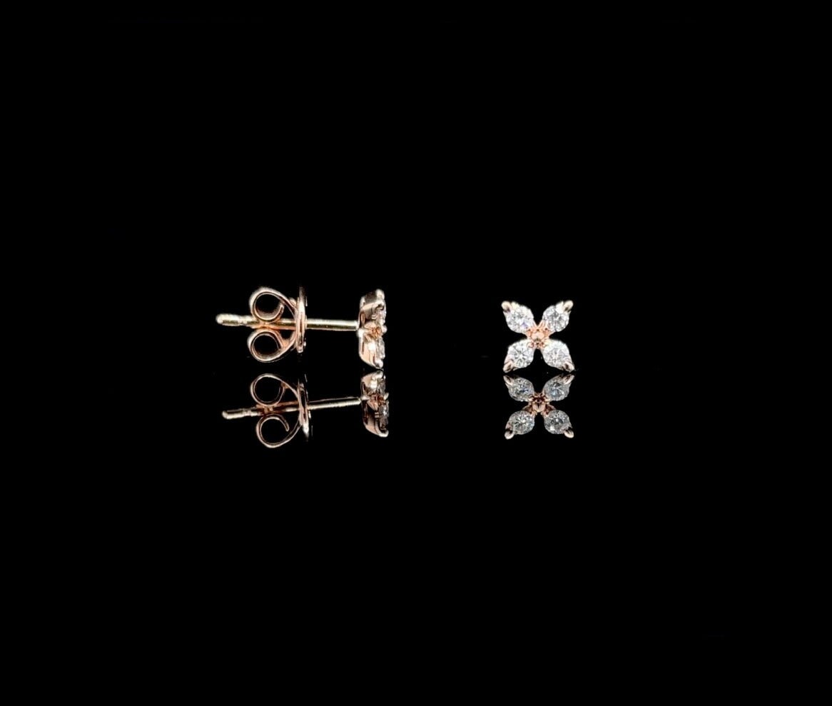 14K Gold Natural Diamond 1/4 CT Flowery Earrings