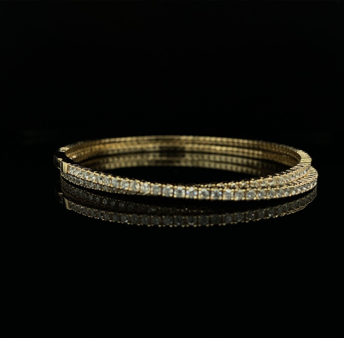 14K Gold 3.43 CT Double Crossover Flexible Diamond Bangle