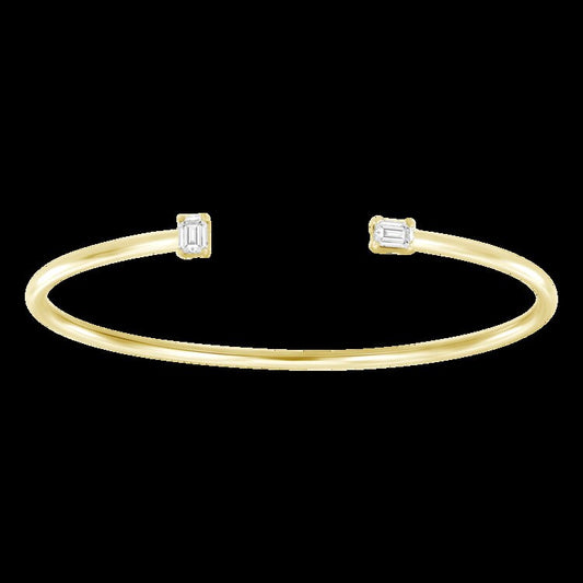 18K Gold Natural Diamond Emerald Cut Cuff Flex Bangle