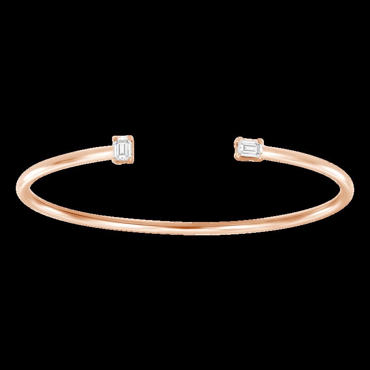 18K Gold Natural Diamond Emerald Cut Cuff Flex Bangle