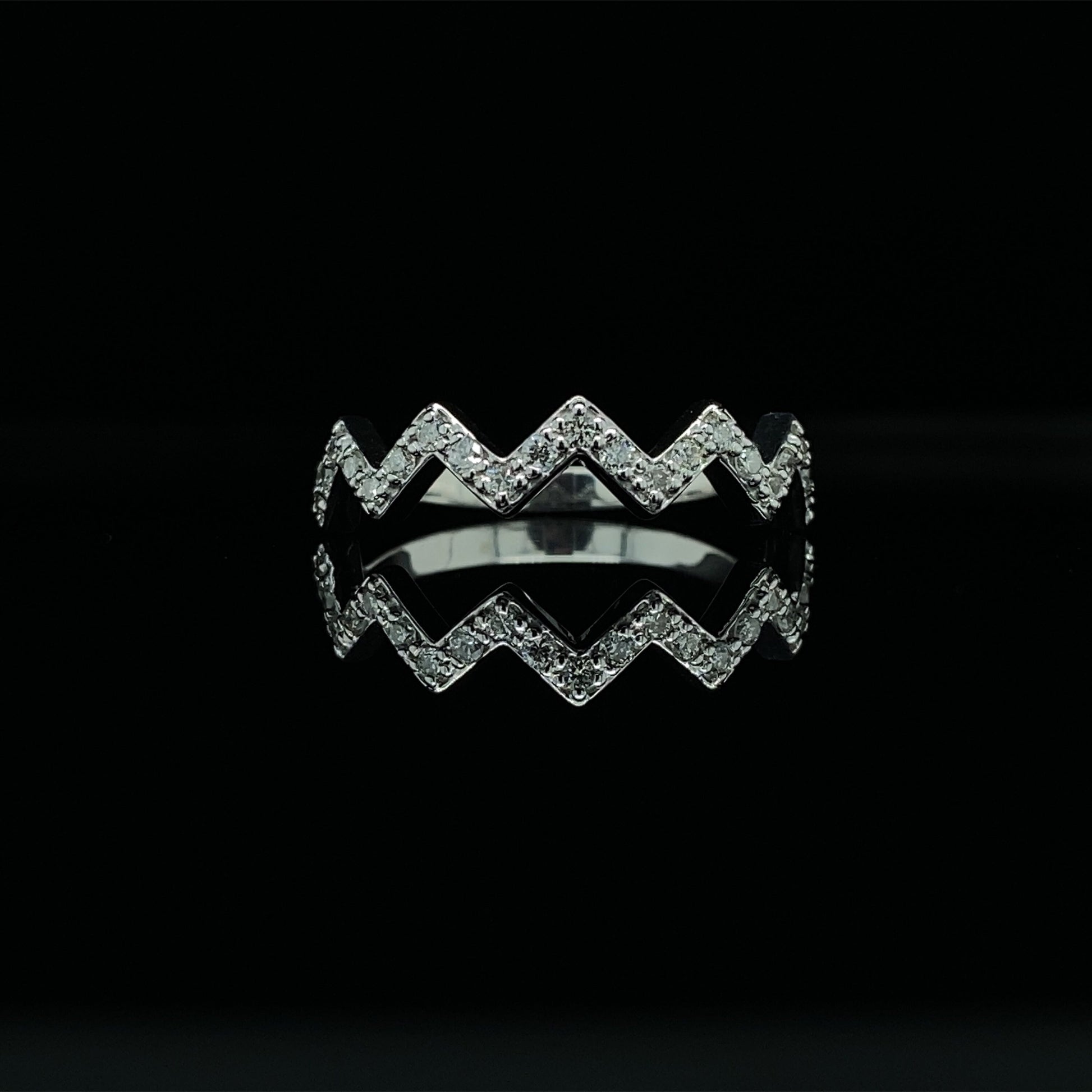 14K White Gold Half Zig Zag Diamond Ring