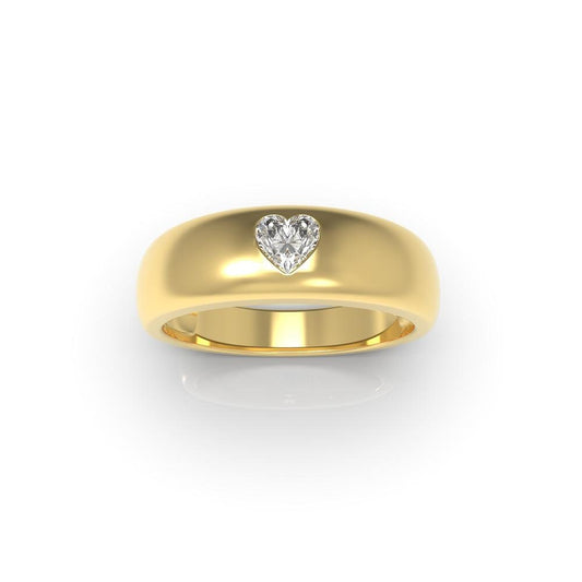 14K Yellow Gold Diamond Heart Dome Ring