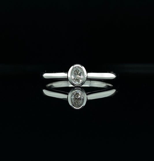 14K White Gold Oval Diamond Ring