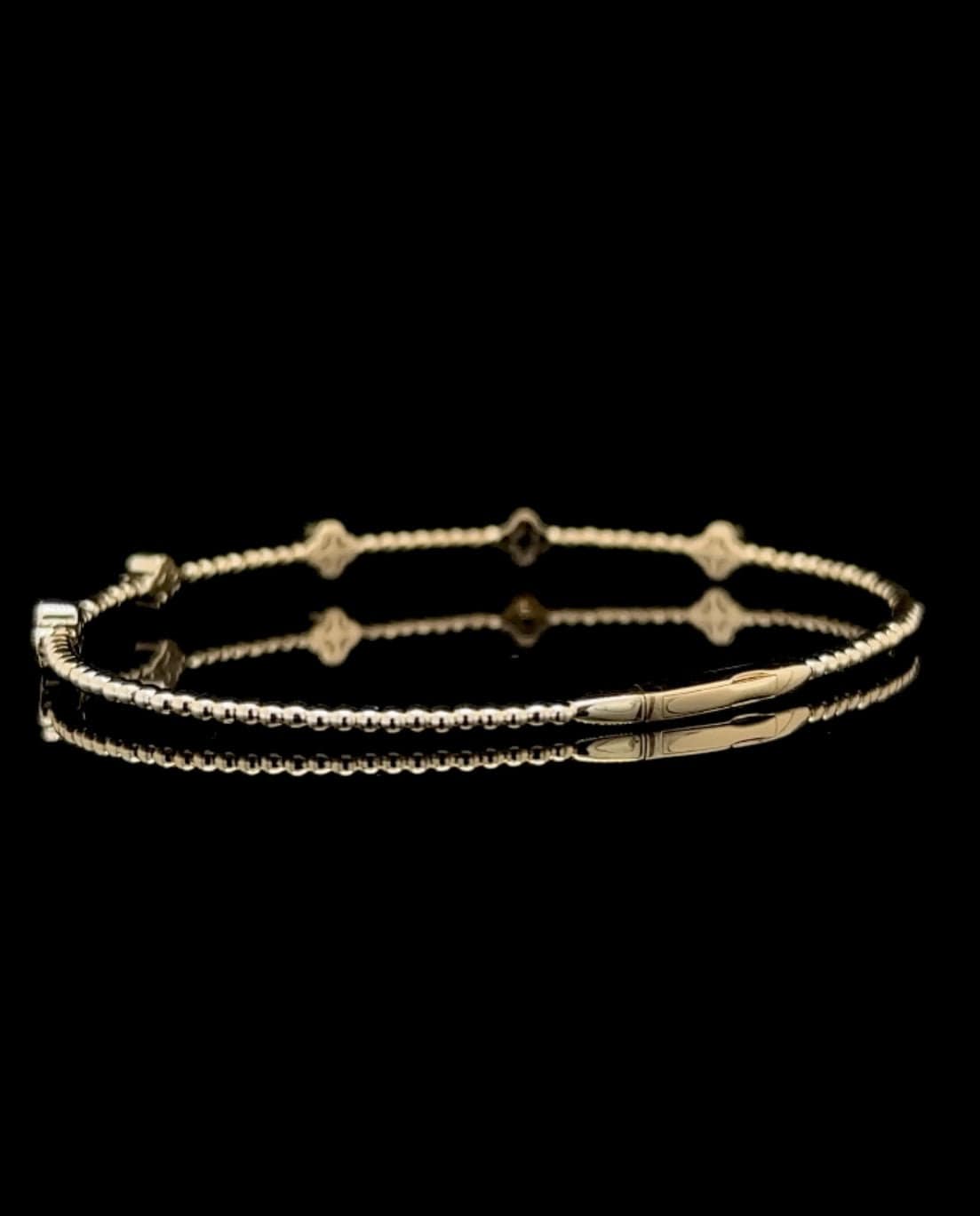 14K Gold Natural Diamond Clover Flex Bangle